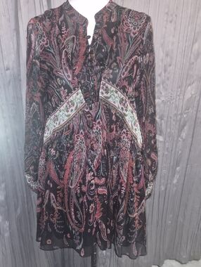 Boho Paisley Long-Sleeve Dress - Black & Pink